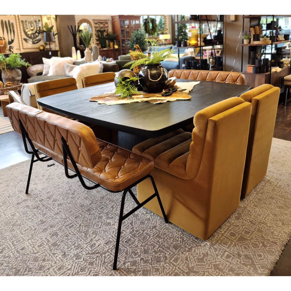 Banc en cuir avec pieds en fer