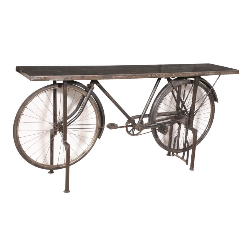 Table console fabriquée à partir d'un vélo recyclé