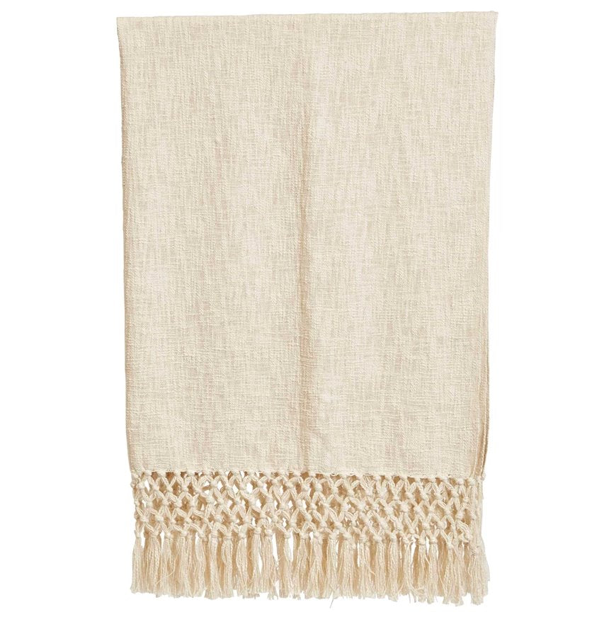 Jeté en coton tissé avec crochet et franges