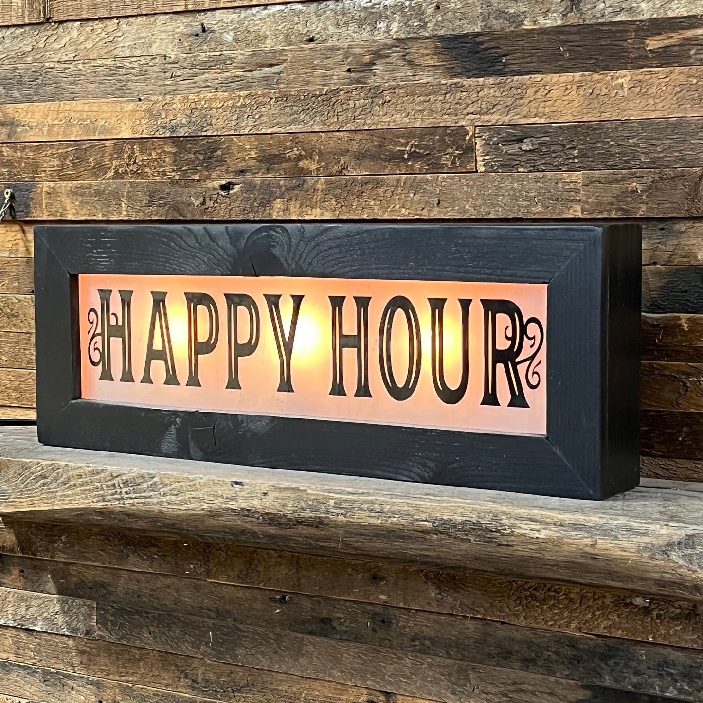 Panneau lumineux Happy Hour de style vintage