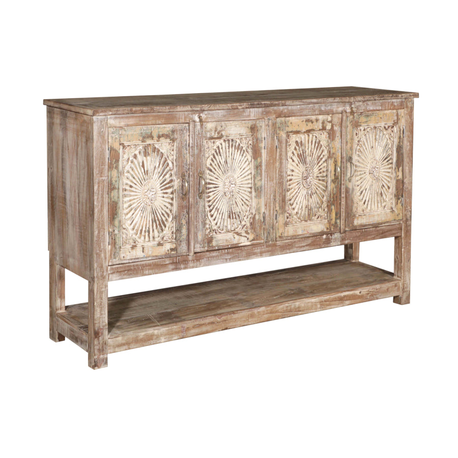 Buffet à 4 portes sculpté à la main et peint