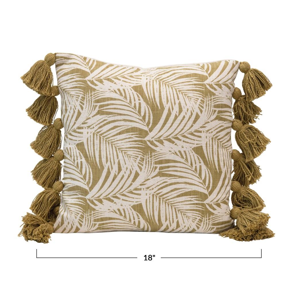Coussin à motif palmier avec pompons