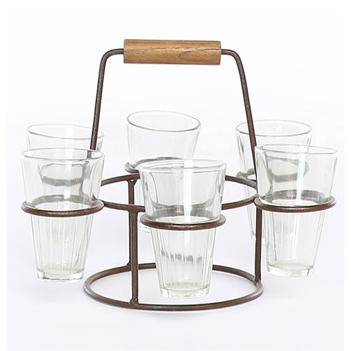 Porte-gobelet vintage indien en métal avec verres