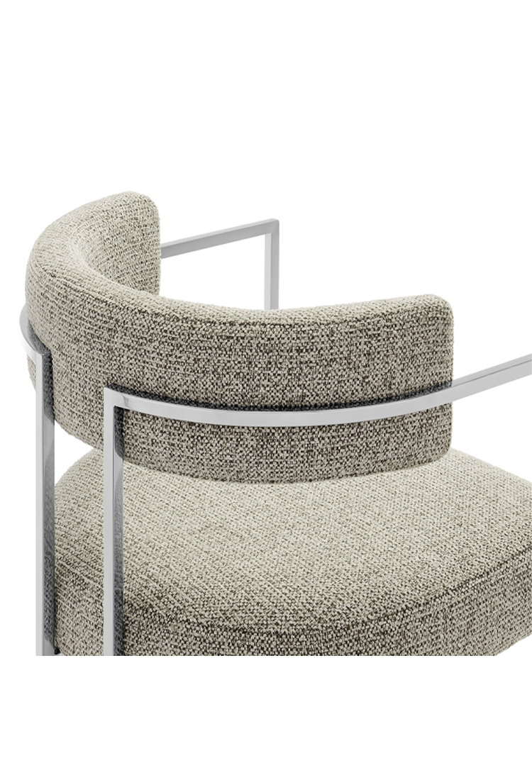 Chaise de salle à manger Ardenza à dossier incurvé en tissu et métal, blé argenté