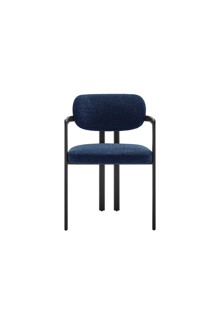 Chaise de salle à manger Marbella en tissu et métal, noir et bleu marine