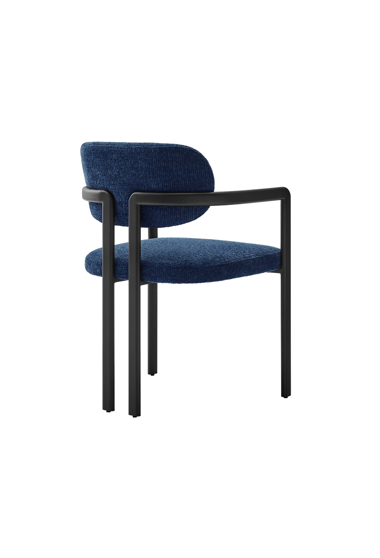 Chaise de salle à manger Marbella en tissu et métal, noir et bleu marine