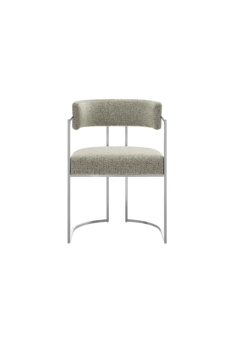 Chaise de salle à manger Ardenza à dossier incurvé en tissu et métal, blé argenté