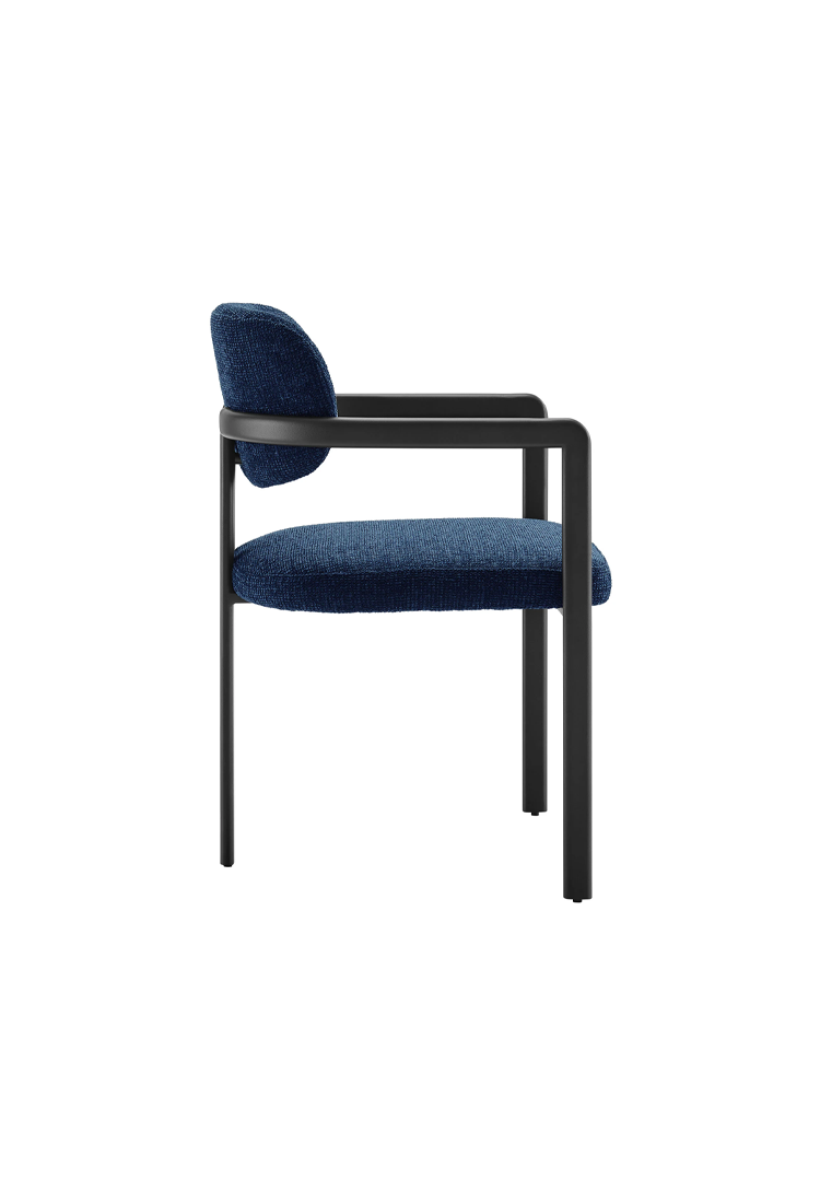Chaise de salle à manger Marbella en tissu et métal, noir et bleu marine