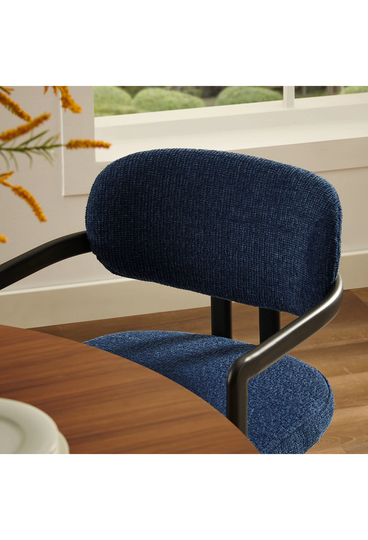 Chaise de salle à manger Marbella en tissu et métal, noir et bleu marine
