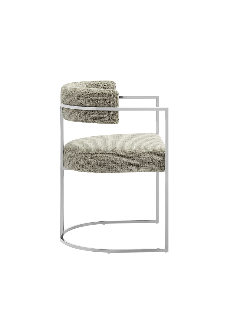 Chaise de salle à manger Ardenza à dossier incurvé en tissu et métal, blé argenté