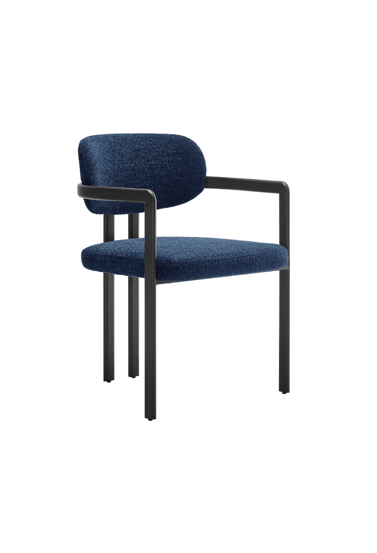 Chaise de salle à manger Marbella en tissu et métal, noir et bleu marine