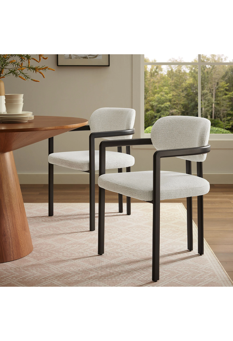 Chaise de salle à manger Marbella en tissu et métal, noir crème