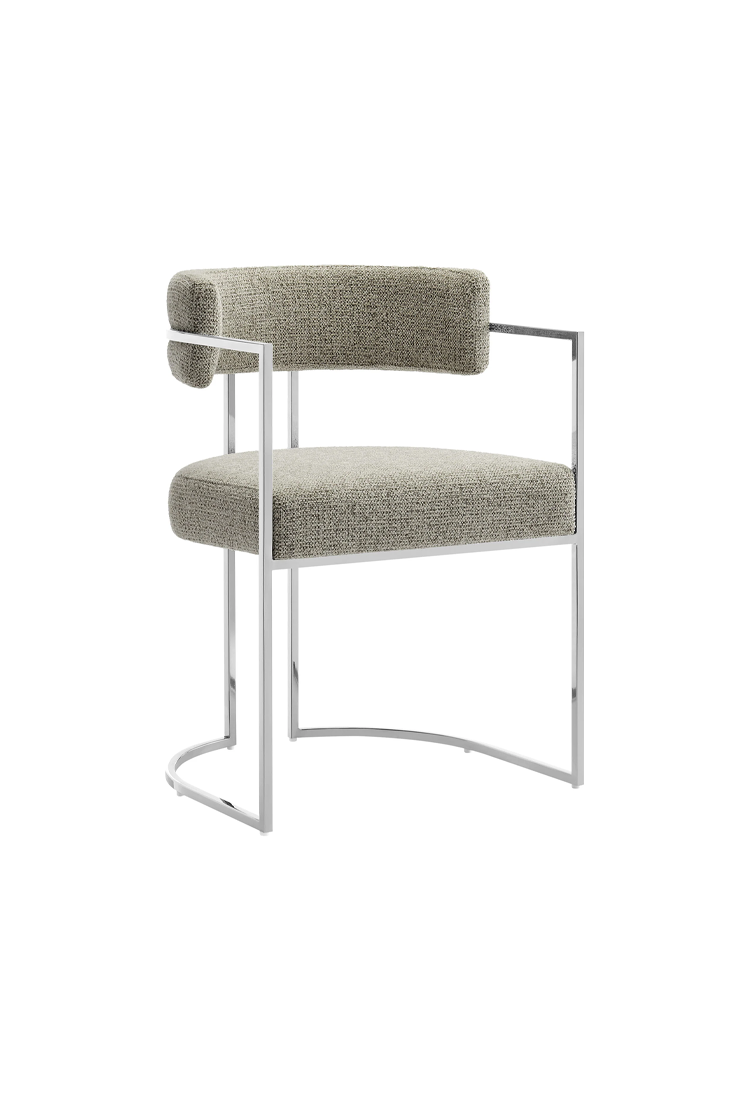 Chaise de salle à manger Ardenza à dossier incurvé en tissu et métal, blé argenté