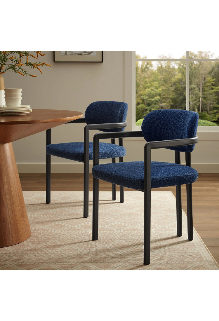 Chaise de salle à manger Marbella en tissu et métal, noir et bleu marine