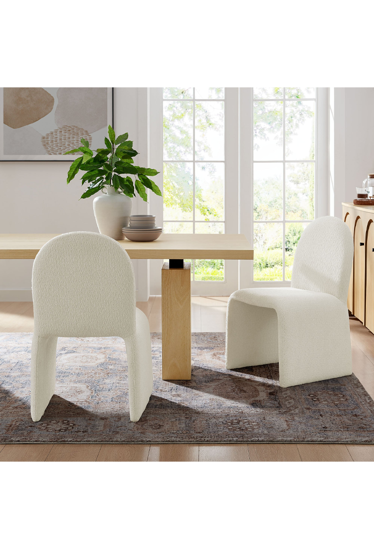 Chaise de salle à manger sans accoudoirs Riviera Boucle, crème