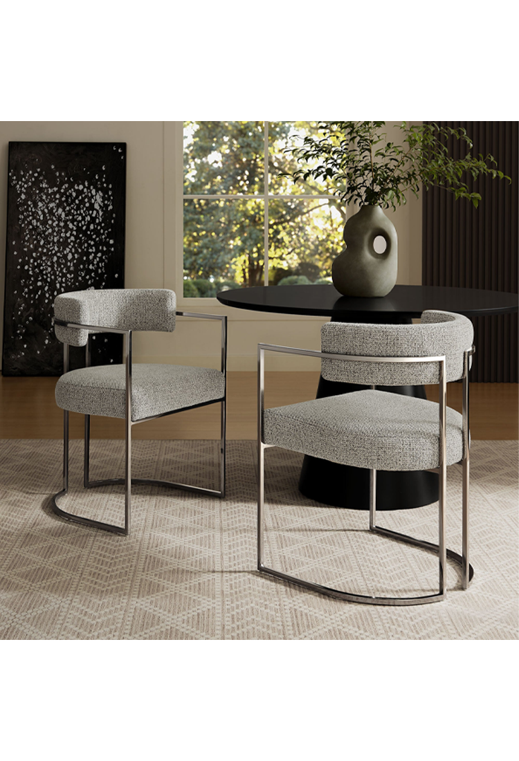 Chaise de salle à manger Ardenza à dossier incurvé en tissu et métal, blé argenté