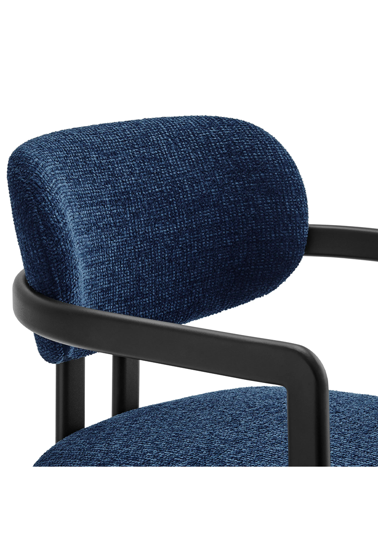 Chaise de salle à manger Marbella en tissu et métal, noir et bleu marine