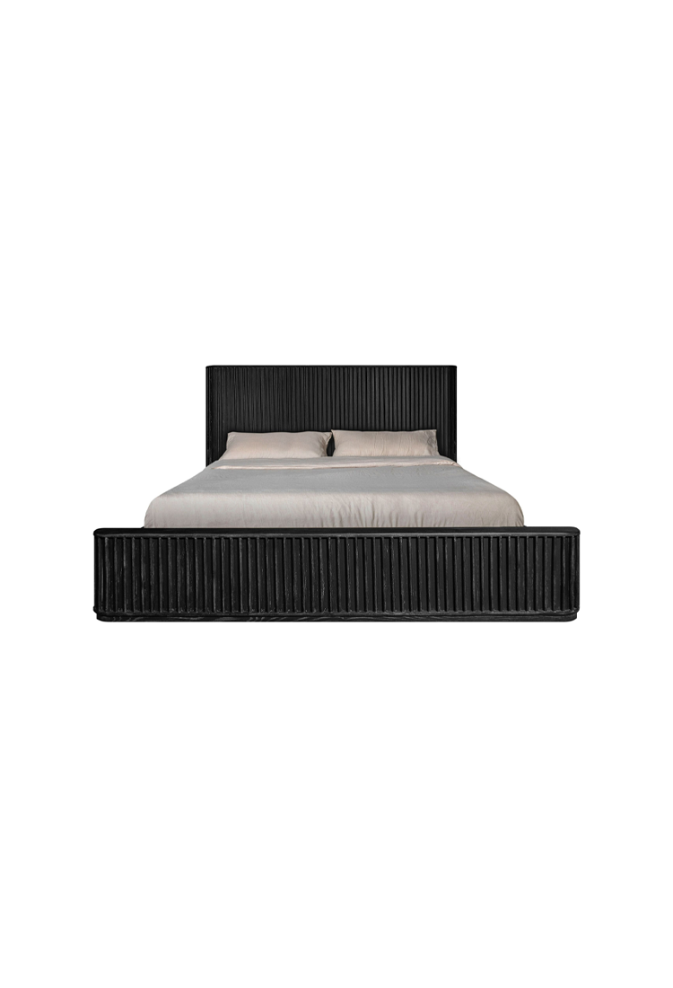 Lit Queen Cadenza en acacia, noir
