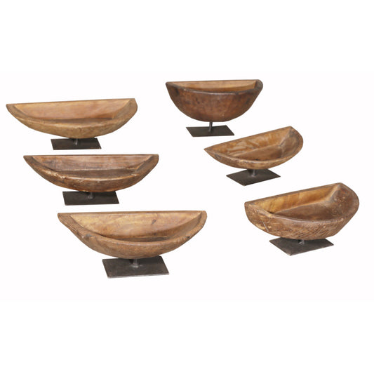 Bol en bois de teck fabriqué à la main avec support en fer