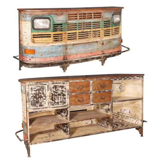 Comptoir de camion artisanal avec plateau en teck