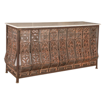 Console de balcon en bois de récupération avec plateau en marbre