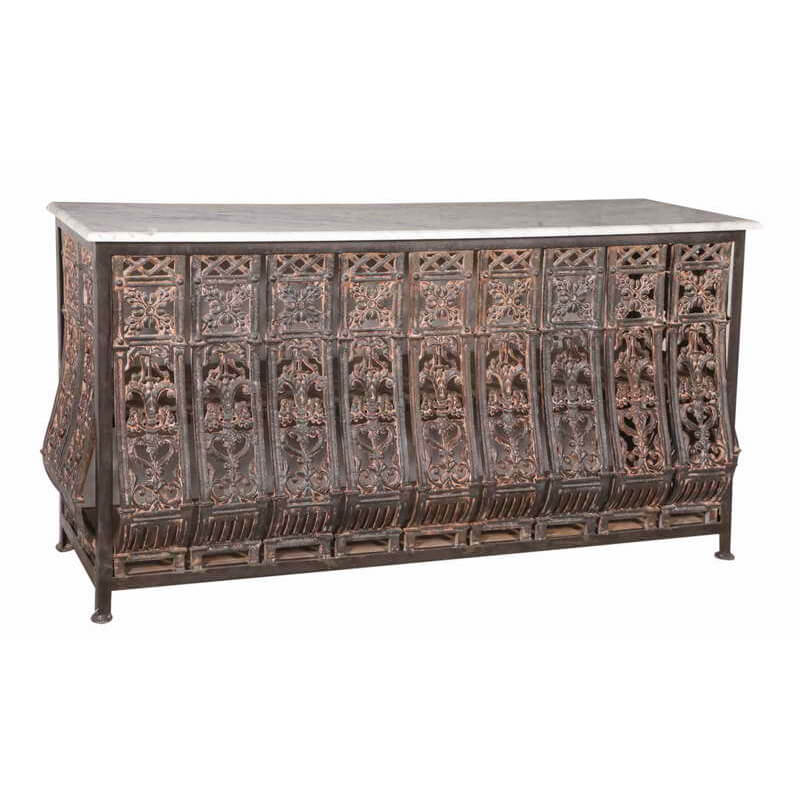 Console de balcon en bois de récupération avec plateau en marbre