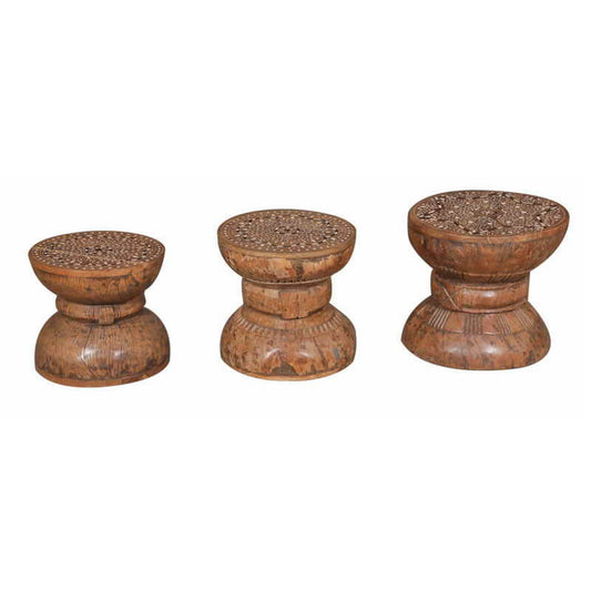 Tabouret en bois incrusté d'os