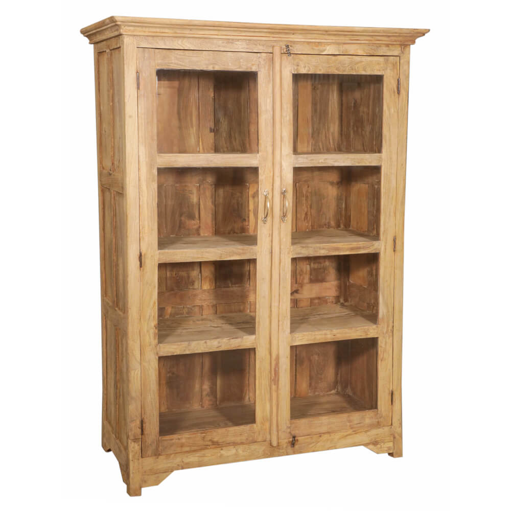 Meuble en teck clair avec vitre