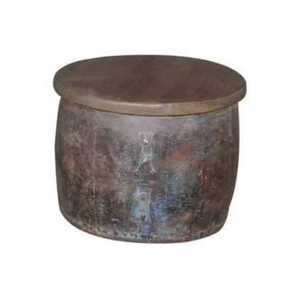 Table basse en fer forgé artisanale avec plateau en teck