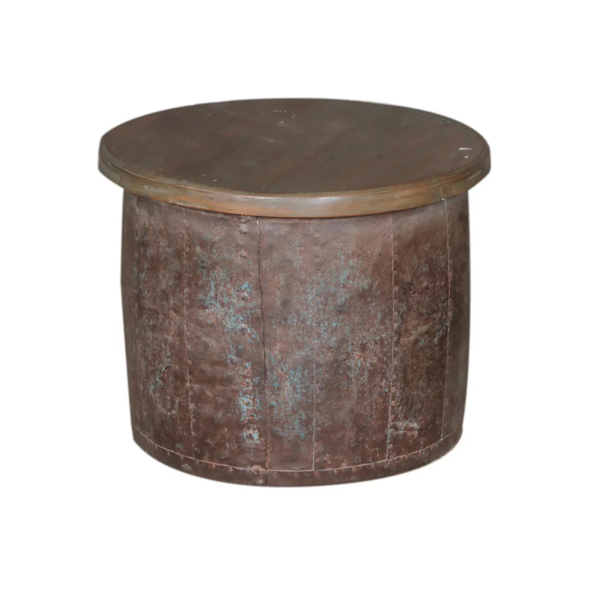 Table basse en fer forgé artisanale avec plateau en teck