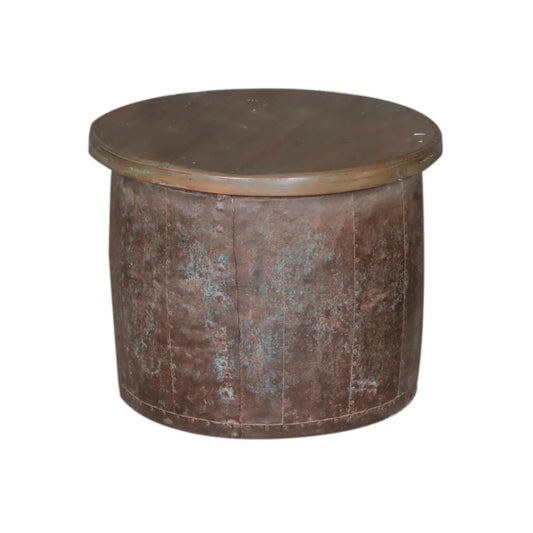 Table basse en fer forgé artisanale avec plateau en teck