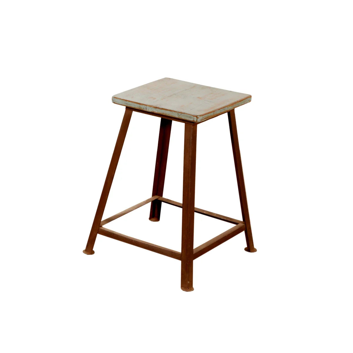 Tabouret artisanal en teck et fer