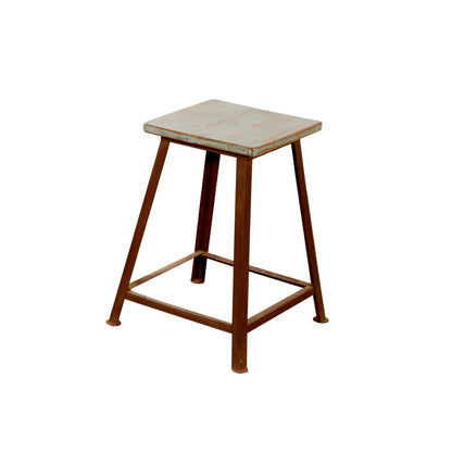 Tabouret artisanal en teck et fer