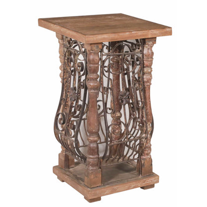 Tabouret en fer avec plateau en teck