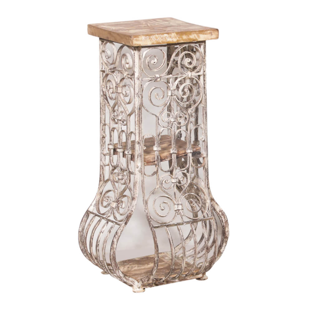 Tabouret en fer avec plateau en teck