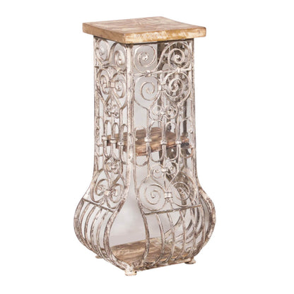 Tabouret en fer avec plateau en teck