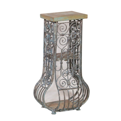 Tabouret en fer avec plateau en teck