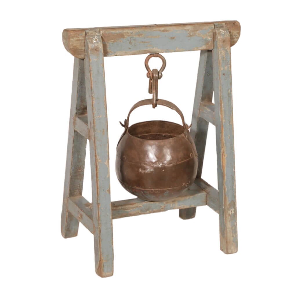 Jardinière en fer avec support en teck