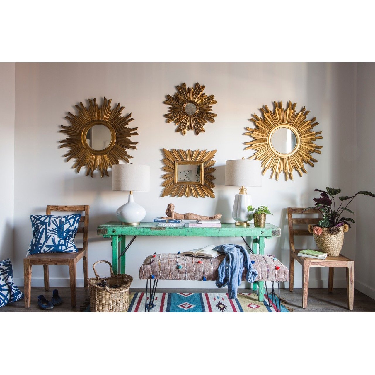 Miroir rond doré à effet soleil