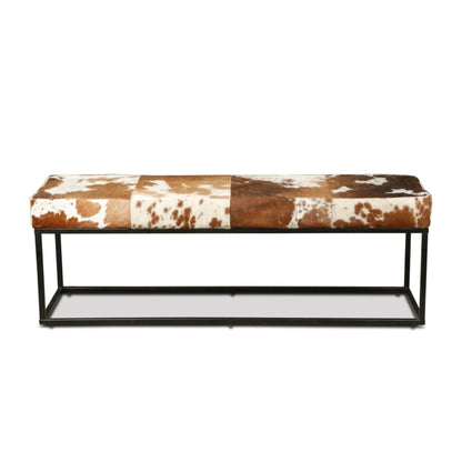 Banc New York 54 en fer et cuir de vachette marron