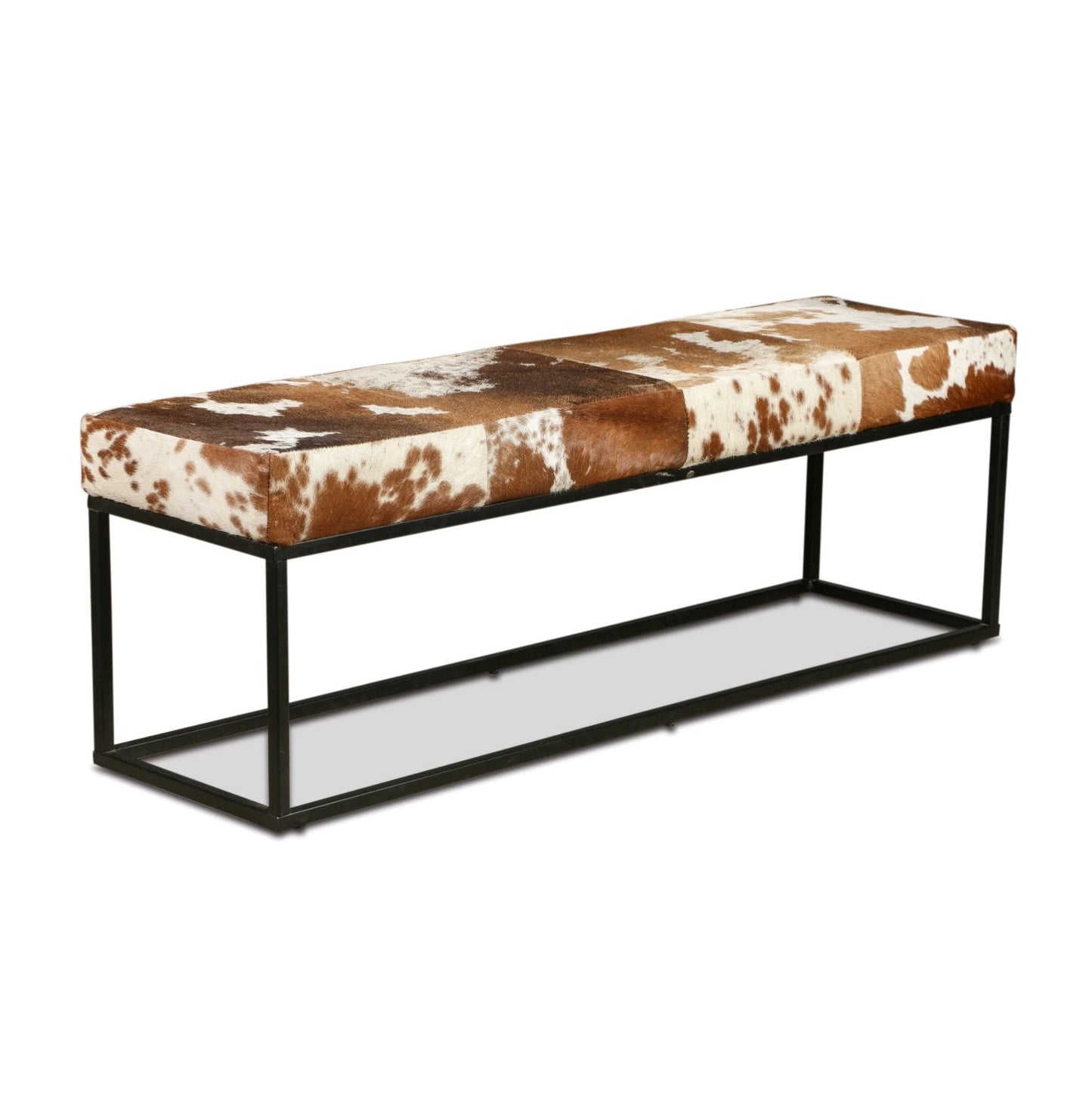 Banc New York 54 en fer et cuir de vachette marron