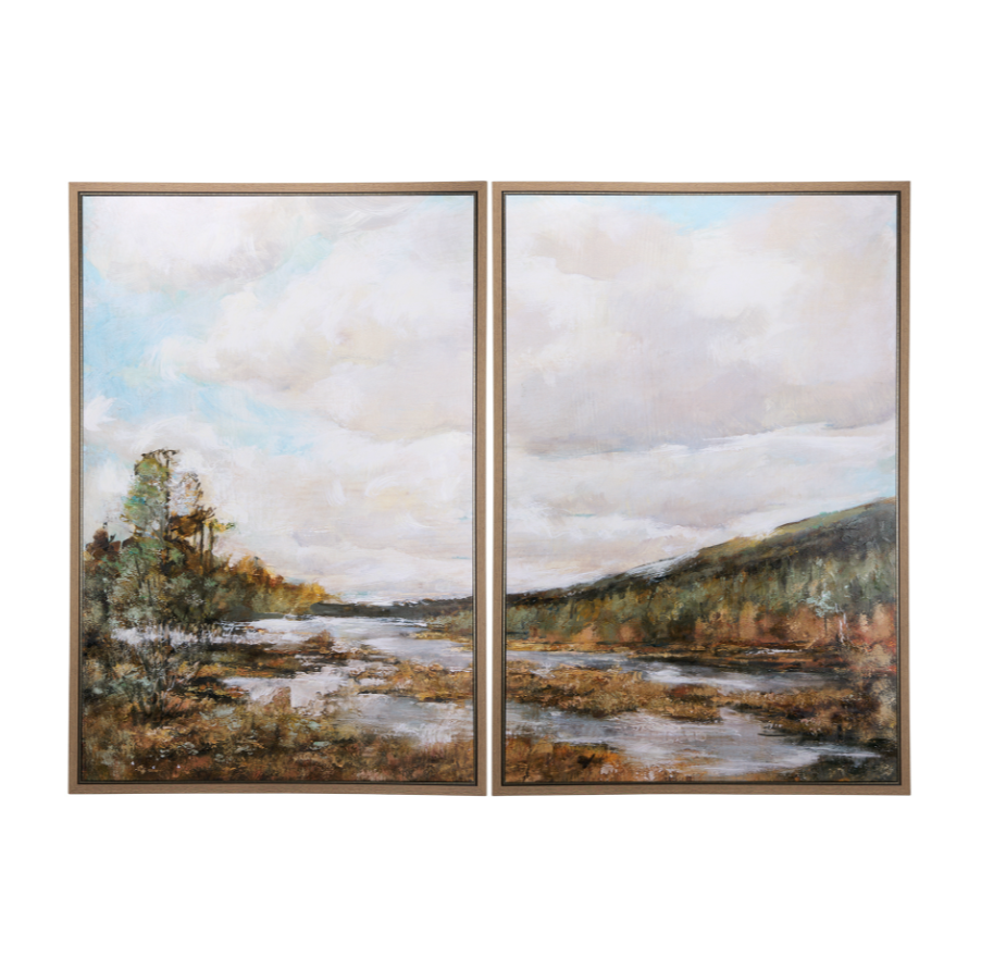 Ensemble de deux tableaux muraux « Vallée de la rivière »