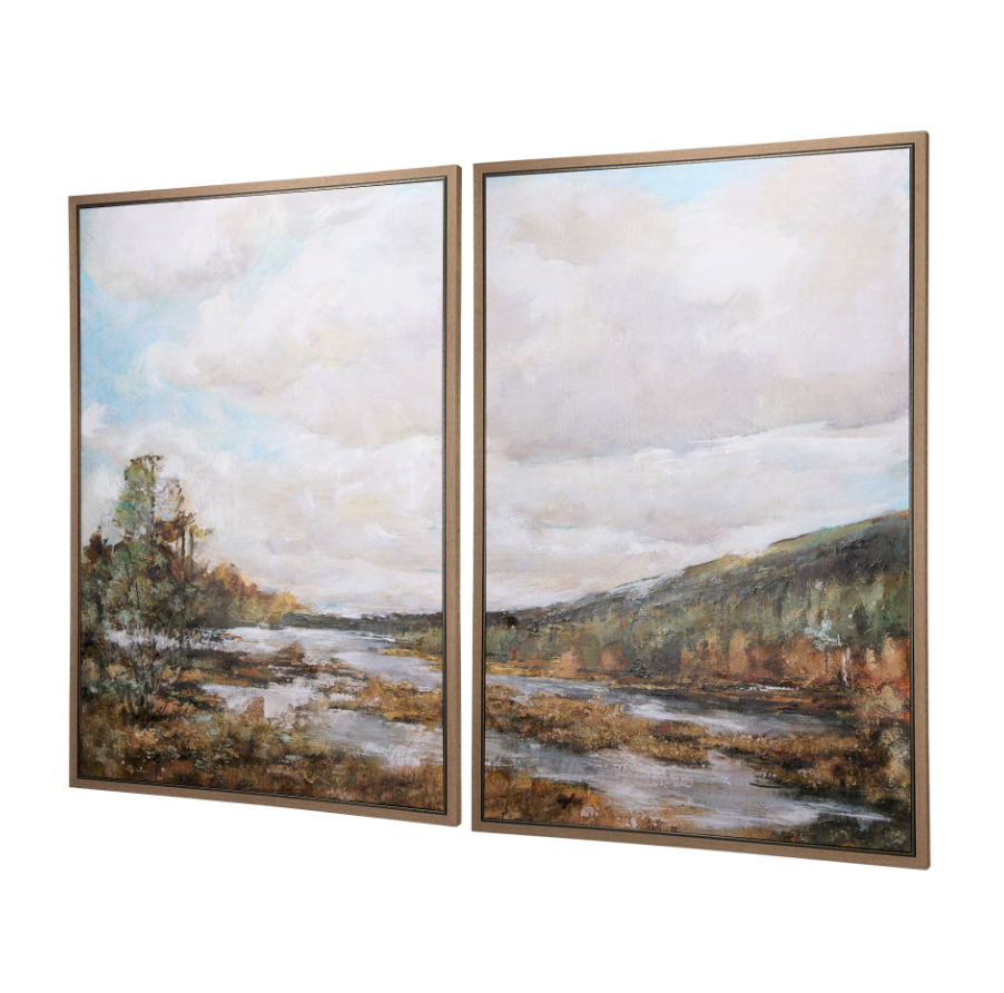 Ensemble de deux tableaux muraux « Vallée de la rivière »