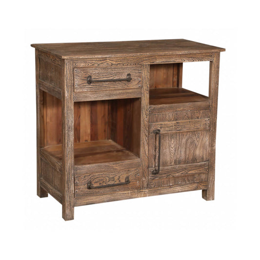 Table d'appoint artisanale avec 2 tiroirs et 1 porte