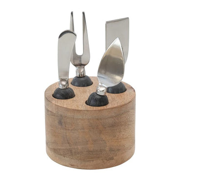 Serveurs à fromage en marbre et acier inoxydable sur support en bois