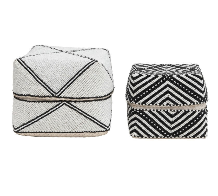 Contenants en bambou perlés à la main, noirs et blancs