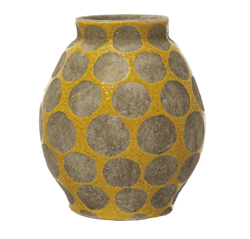 Vase jaune terre cuite orné de points en relief de cire