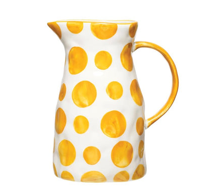 Pichet en grès blanc et jaune à pois