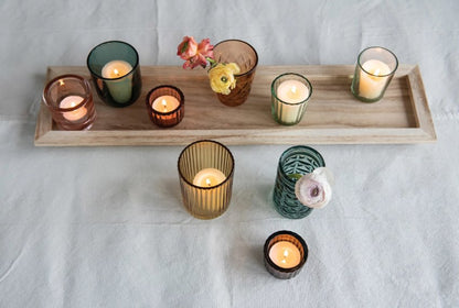 Photophores en verre gaufré avec plateau