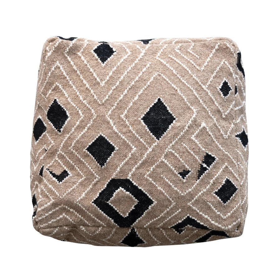Pouf en laine mélangée tissée avec motif